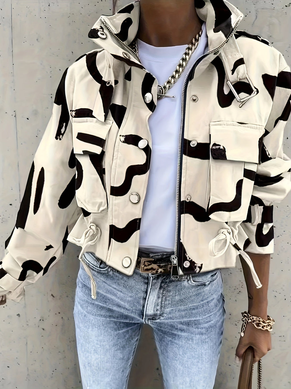 Chic Women's Stand-Up Collar Jacket