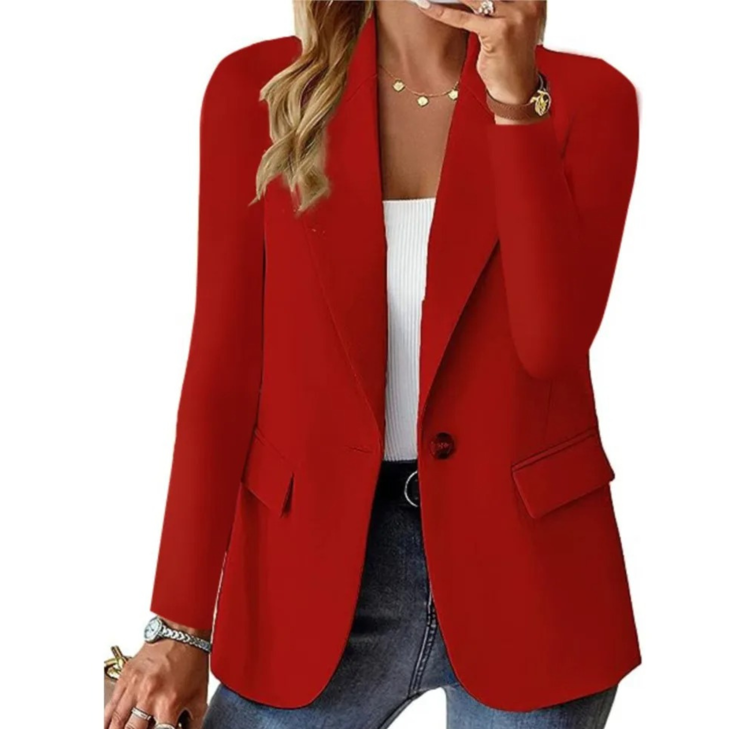 Button-Closure Women's Blazer with Practical Pockets