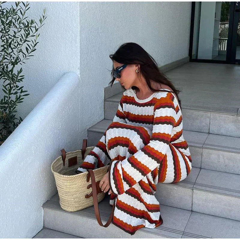 Chic Striped Knit Maxi Dress