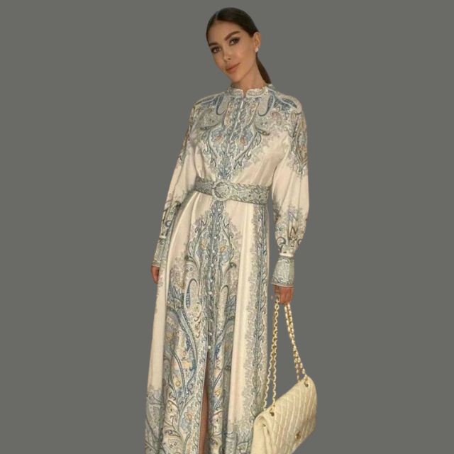 Floral A-Line Dress with Belted Waist Detail