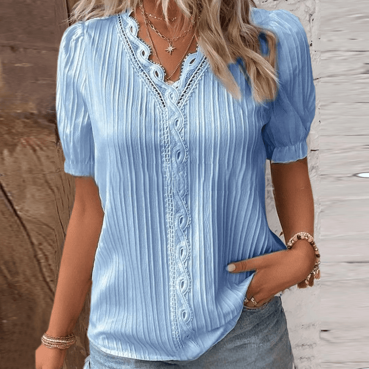 Chic V-Neck Top Featuring Delicate Lace Details