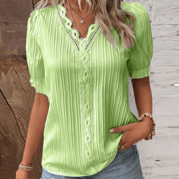 Chic V-Neck Top Featuring Delicate Lace Details