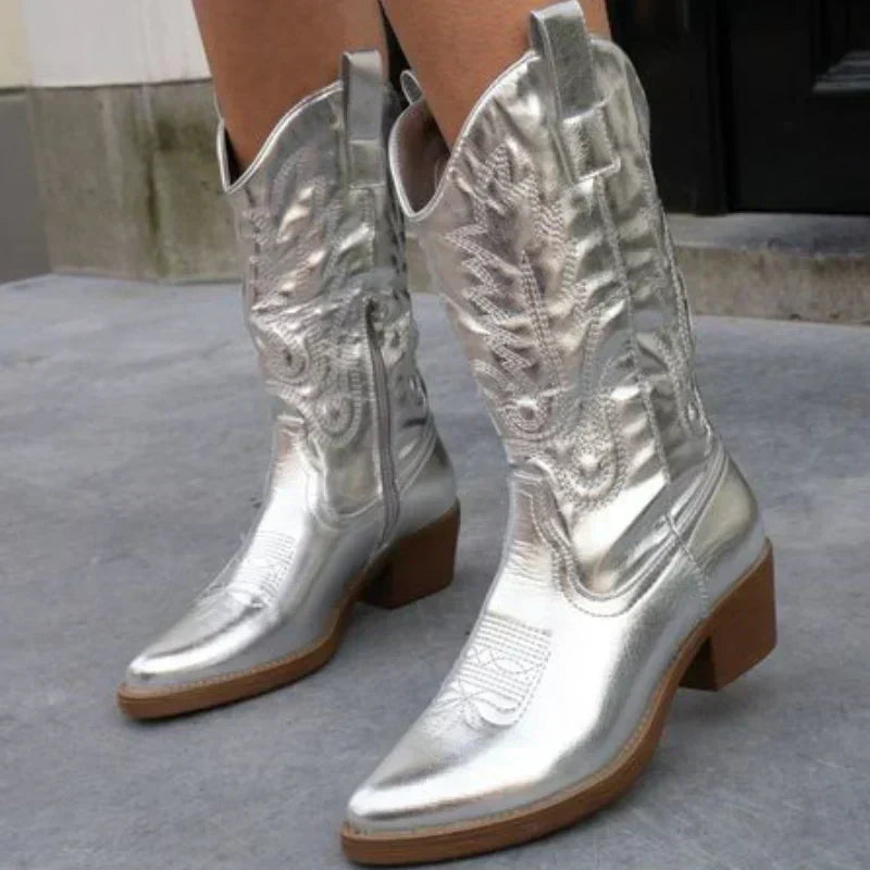 Chic Metallic Western Ankle Booties